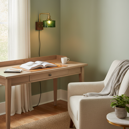 Camille Cavella Plug-In Wall Lamp with Green and Clear Fish-Scale Glass