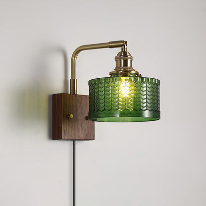 Camille Cavella Plug-In Wall Lamp with Green and Clear Fish-Scale Glass