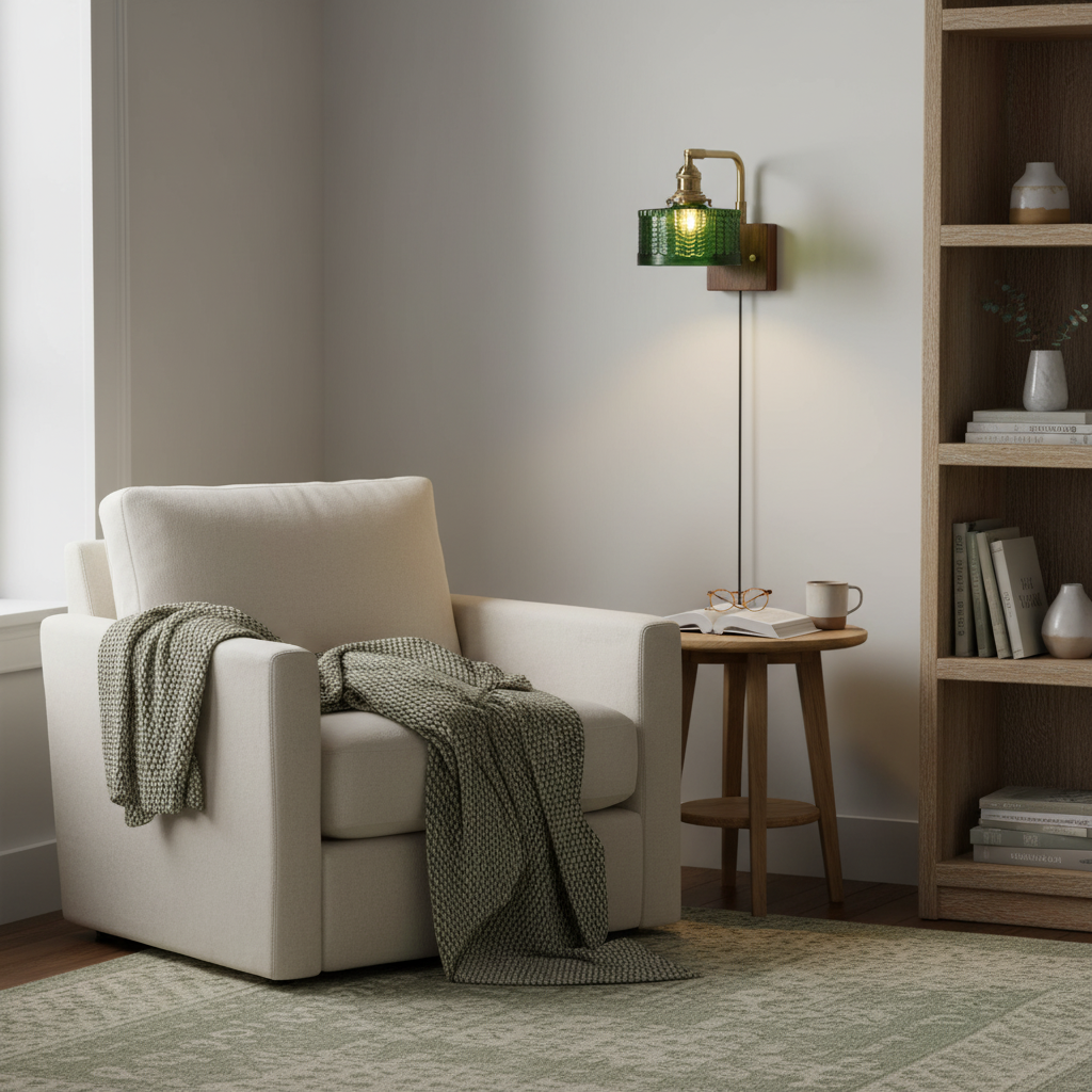 Camille Cavella Plug-In Wall Lamp with Green and Clear Fish-Scale Glass
