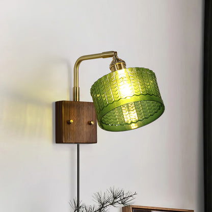 Camille Cavella Plug-In Wall Lamp with Green and Clear Fish-Scale Glass