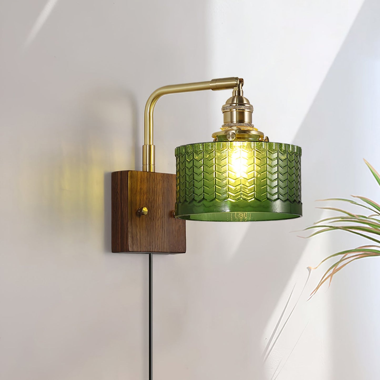 Camille Cavella Plug-In Wall Lamp with Green and Clear Fish-Scale Glass