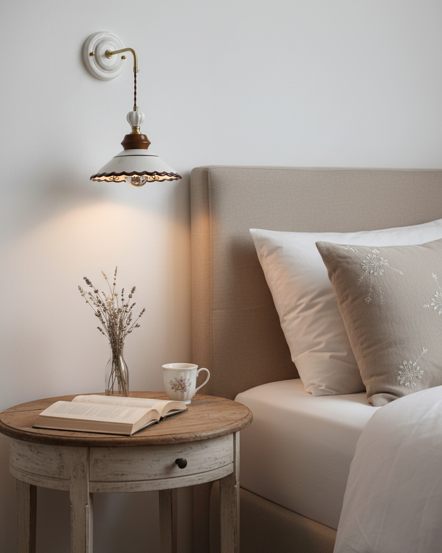 Élise Vintage Ceramic Wall Lamp with Scalloped Shade