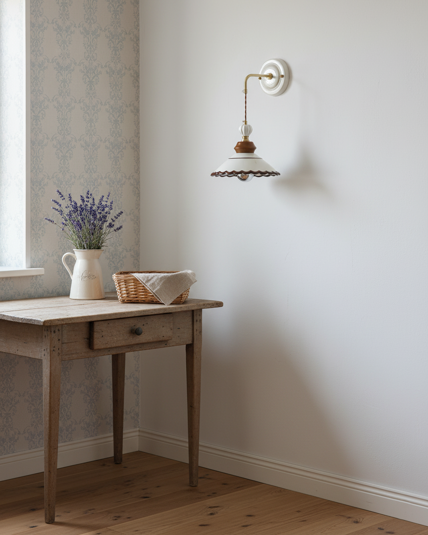 Élise Vintage Ceramic Wall Lamp with Scalloped Shade