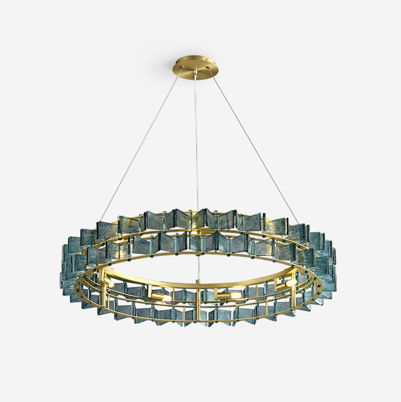 Aurélie Ring Chandelier, Textured Glass Halo with Gilded Frame