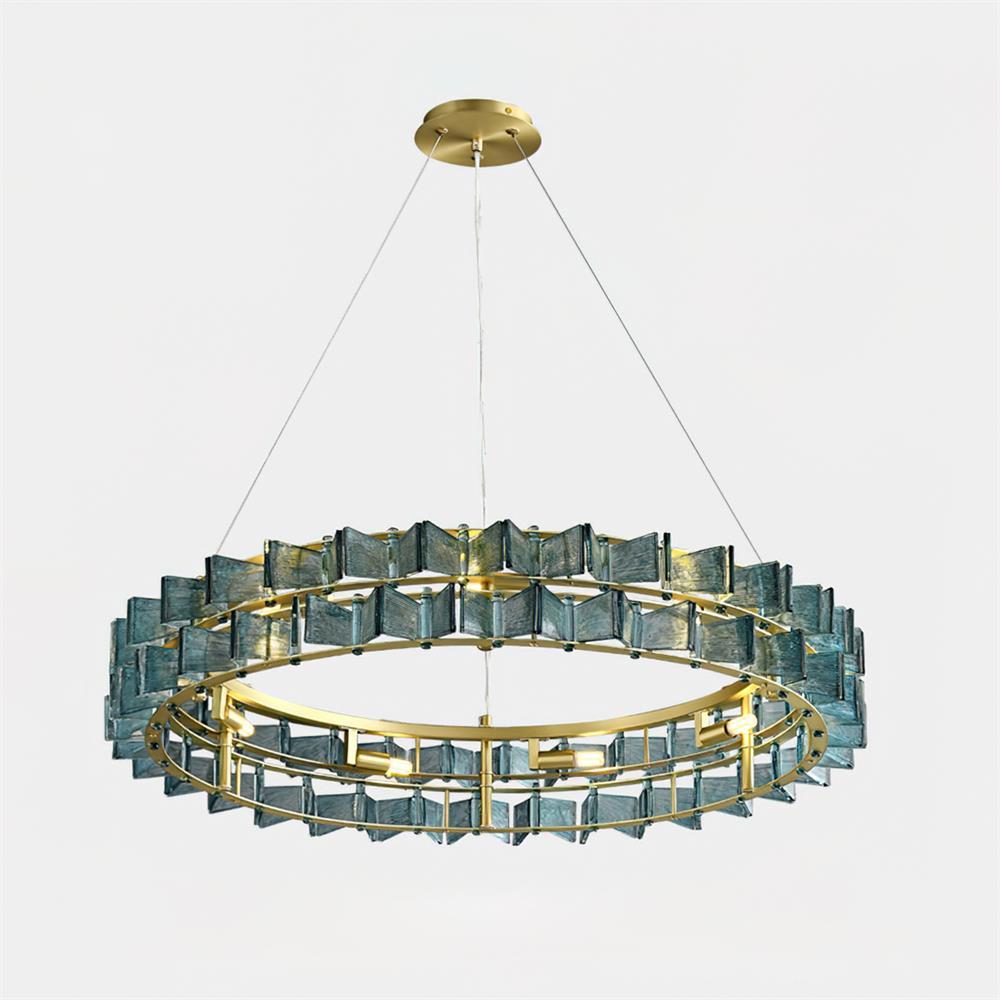 Aurélie Ring Chandelier, Textured Glass Halo with Gilded Frame