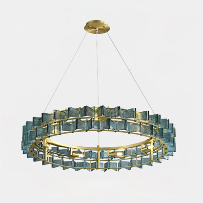 Aurélie Ring Chandelier, Textured Glass Halo with Gilded Frame