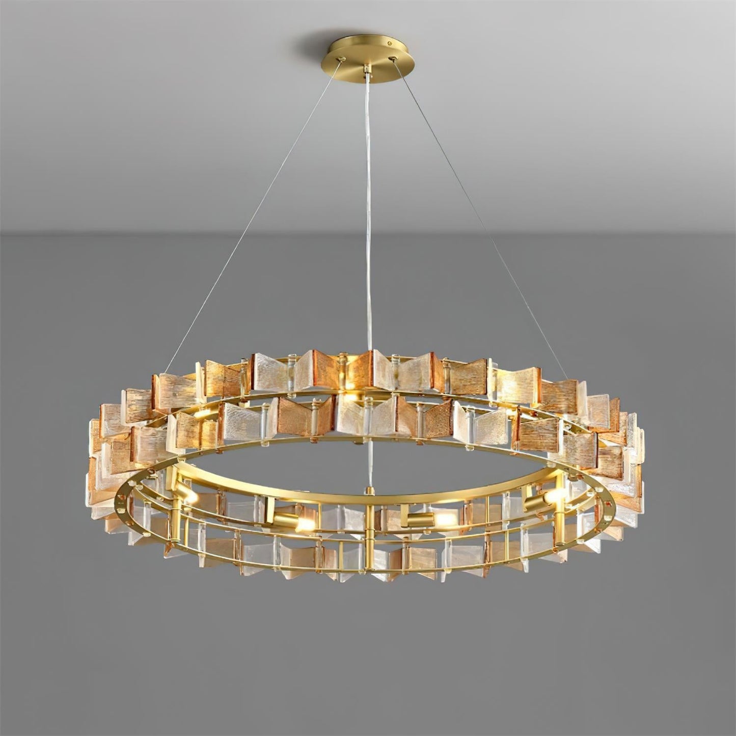 Aurélie Ring Chandelier, Textured Glass Halo with Gilded Frame