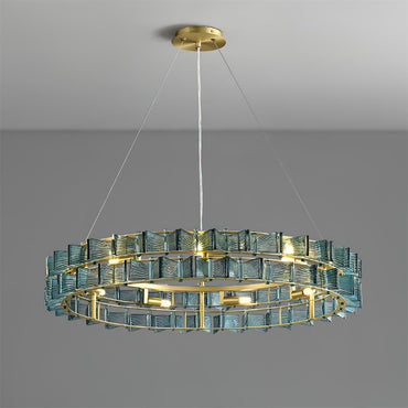 Aurélie Ring Chandelier, Textured Glass Halo with Gilded Frame