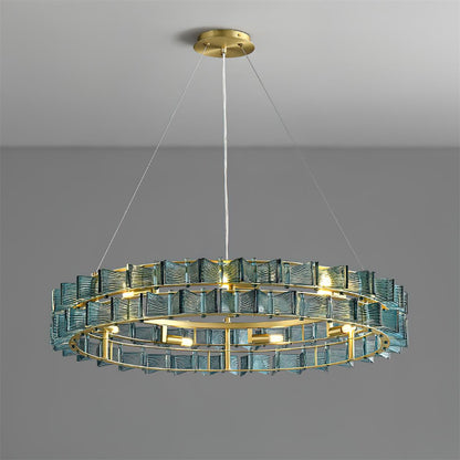 Aurélie Ring Chandelier, Textured Glass Halo with Gilded Frame