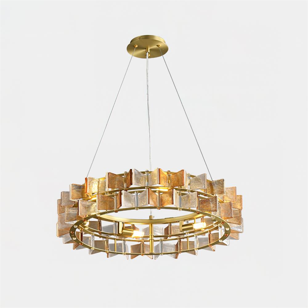 Aurélie Ring Chandelier, Textured Glass Halo with Gilded Frame