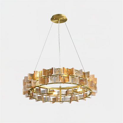 Aurélie Ring Chandelier, Textured Glass Halo with Gilded Frame