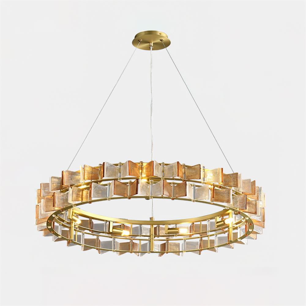 Aurélie Ring Chandelier, Textured Glass Halo with Gilded Frame