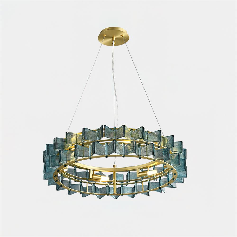 Aurélie Ring Chandelier, Textured Glass Halo with Gilded Frame