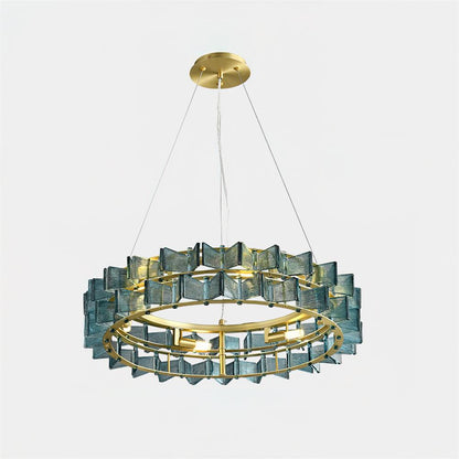 Aurélie Ring Chandelier, Textured Glass Halo with Gilded Frame