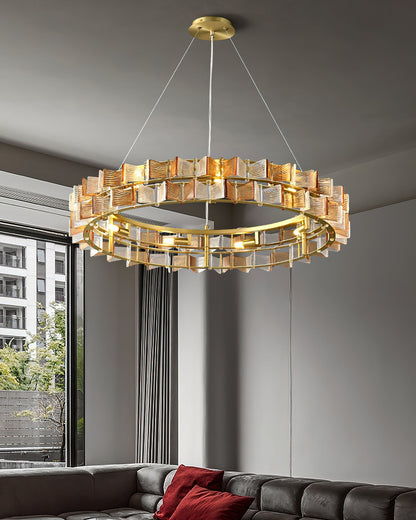Aurélie Ring Chandelier, Textured Glass Halo with Gilded Frame