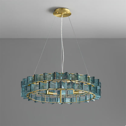 Aurélie Ring Chandelier, Textured Glass Halo with Gilded Frame
