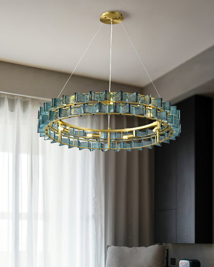 Aurélie Ring Chandelier, Textured Glass Halo with Gilded Frame
