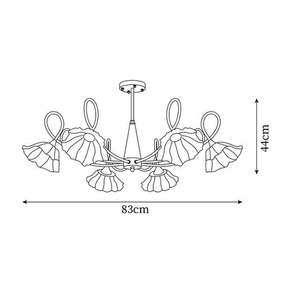 Fleur Lotus Chandelier, Lily Glass Shades with Brass and Wood Frame