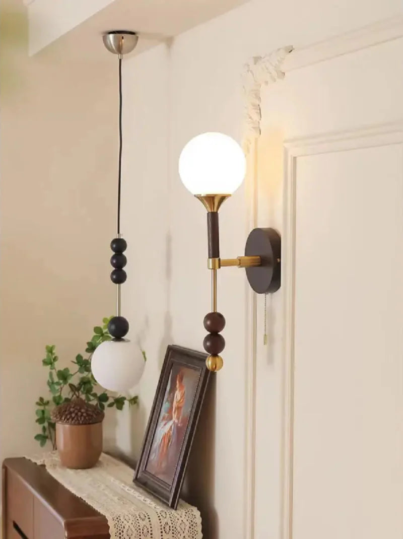 Camille Colonia Wood & Glass Globe Wall Lamp