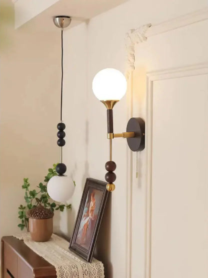 Camille Colonia Wood & Glass Globe Wall Lamp