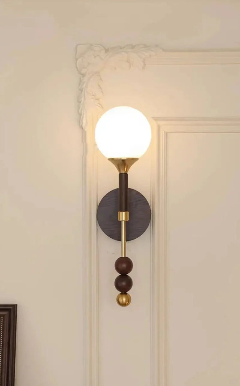 Camille Colonia Wood & Glass Globe Wall Lamp