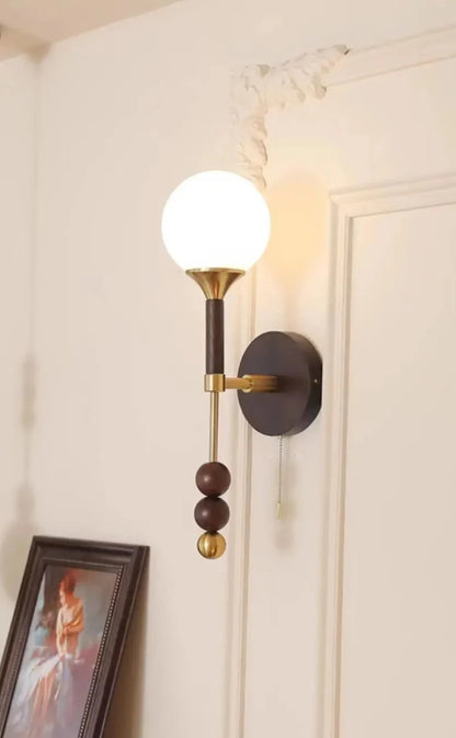 Camille Colonia Wood & Glass Globe Wall Lamp