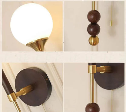 Camille Colonia Wood & Glass Globe Wall Lamp