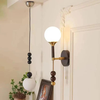 Camille Colonia Wood & Glass Globe Wall Lamp