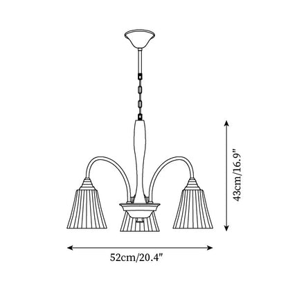 Sophie Chandelier, Elegant Brass and Dark Wood with Fabric Shades
