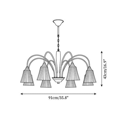 Sophie Chandelier, Elegant Brass and Dark Wood with Fabric Shades