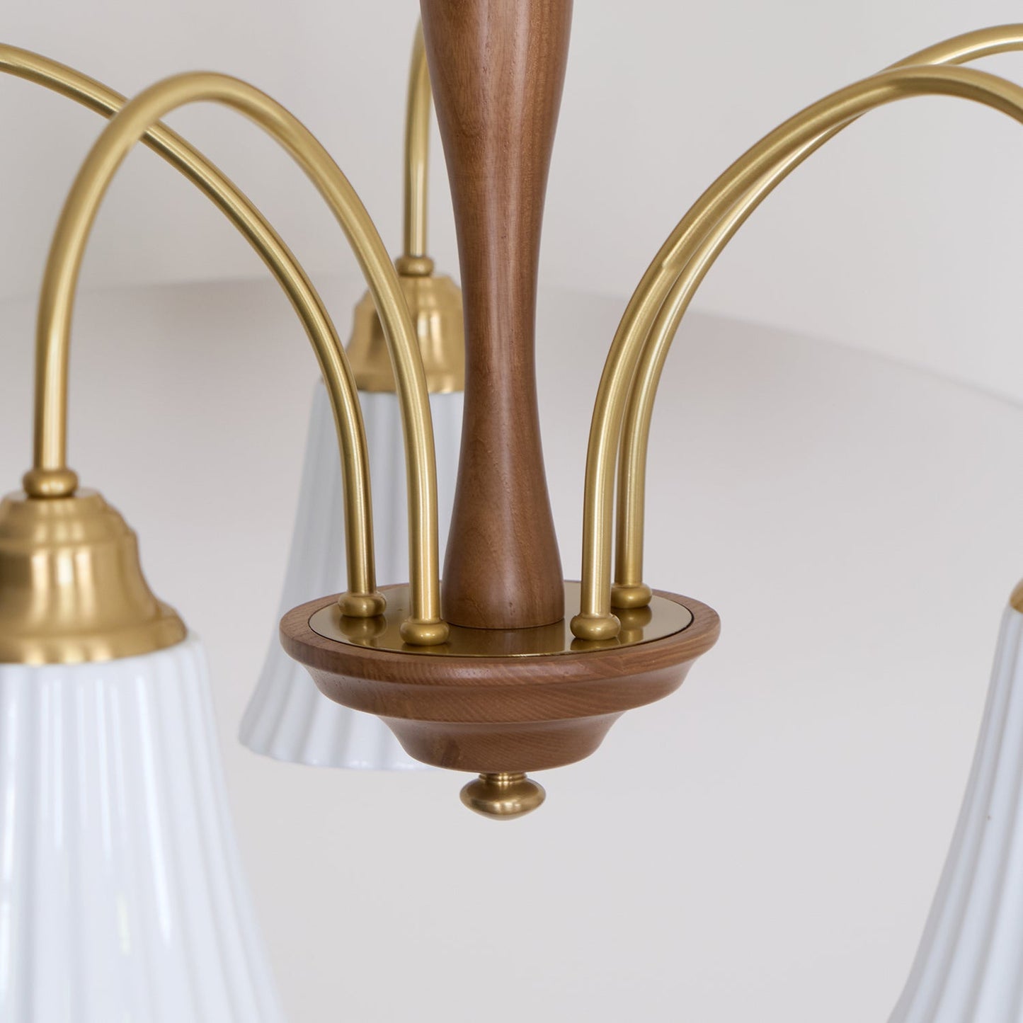 Sophie Chandelier, Elegant Brass and Dark Wood with Fabric Shades