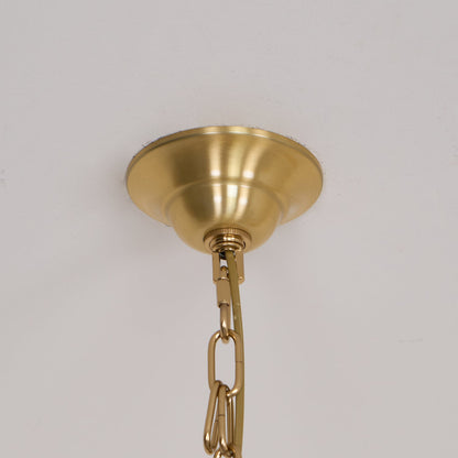Sophie Chandelier, Elegant Brass and Dark Wood with Fabric Shades