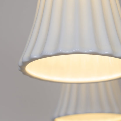 Sophie Chandelier, Elegant Brass and Dark Wood with Fabric Shades