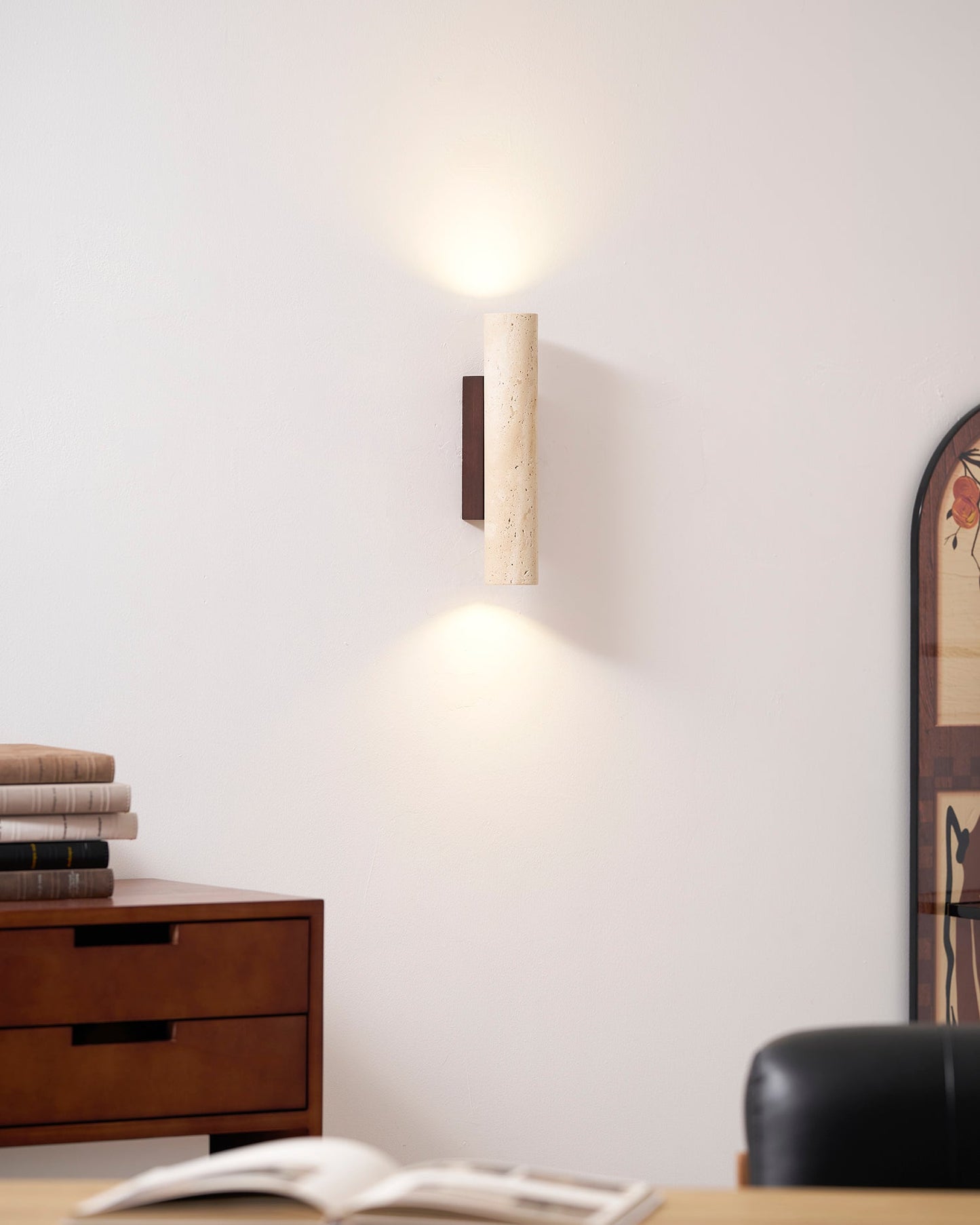Aurélie Core Wall Lamp Wood and Travertine LED Lighting