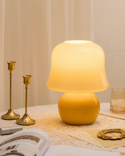 Giulia Cream Mushroom Table Lamp with Enamel Glass Shade