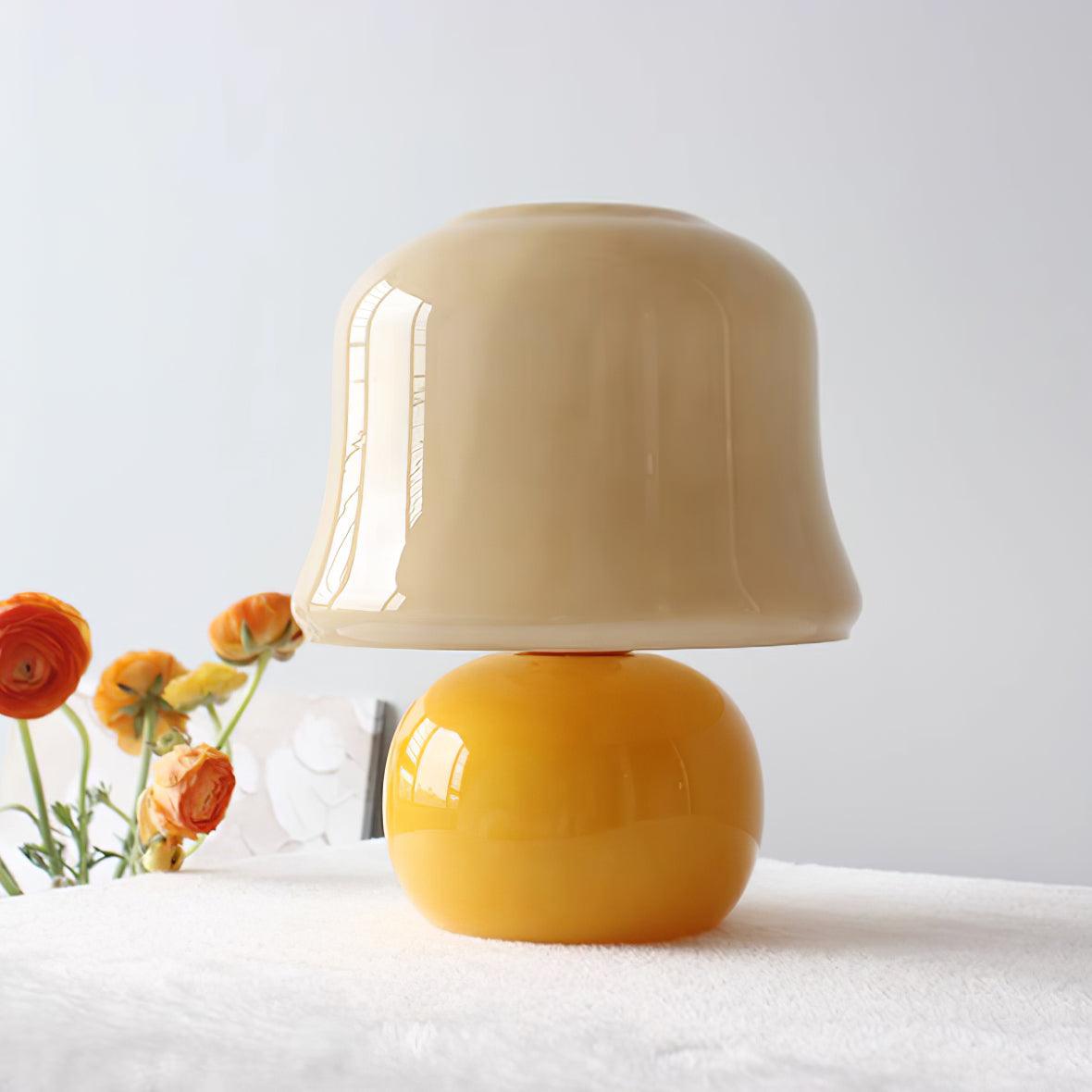 Giulia Cream Mushroom Table Lamp with Enamel Glass Shade