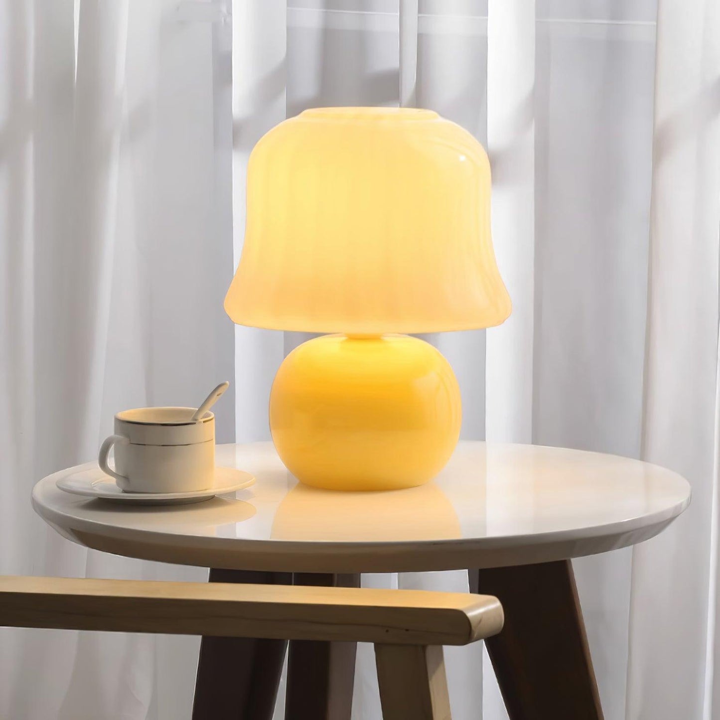Giulia Cream Mushroom Table Lamp with Enamel Glass Shade