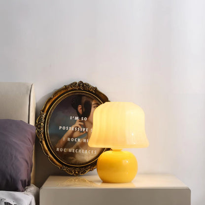 Giulia Cream Mushroom Table Lamp with Enamel Glass Shade