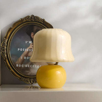 Giulia Cream Mushroom Table Lamp with Enamel Glass Shade