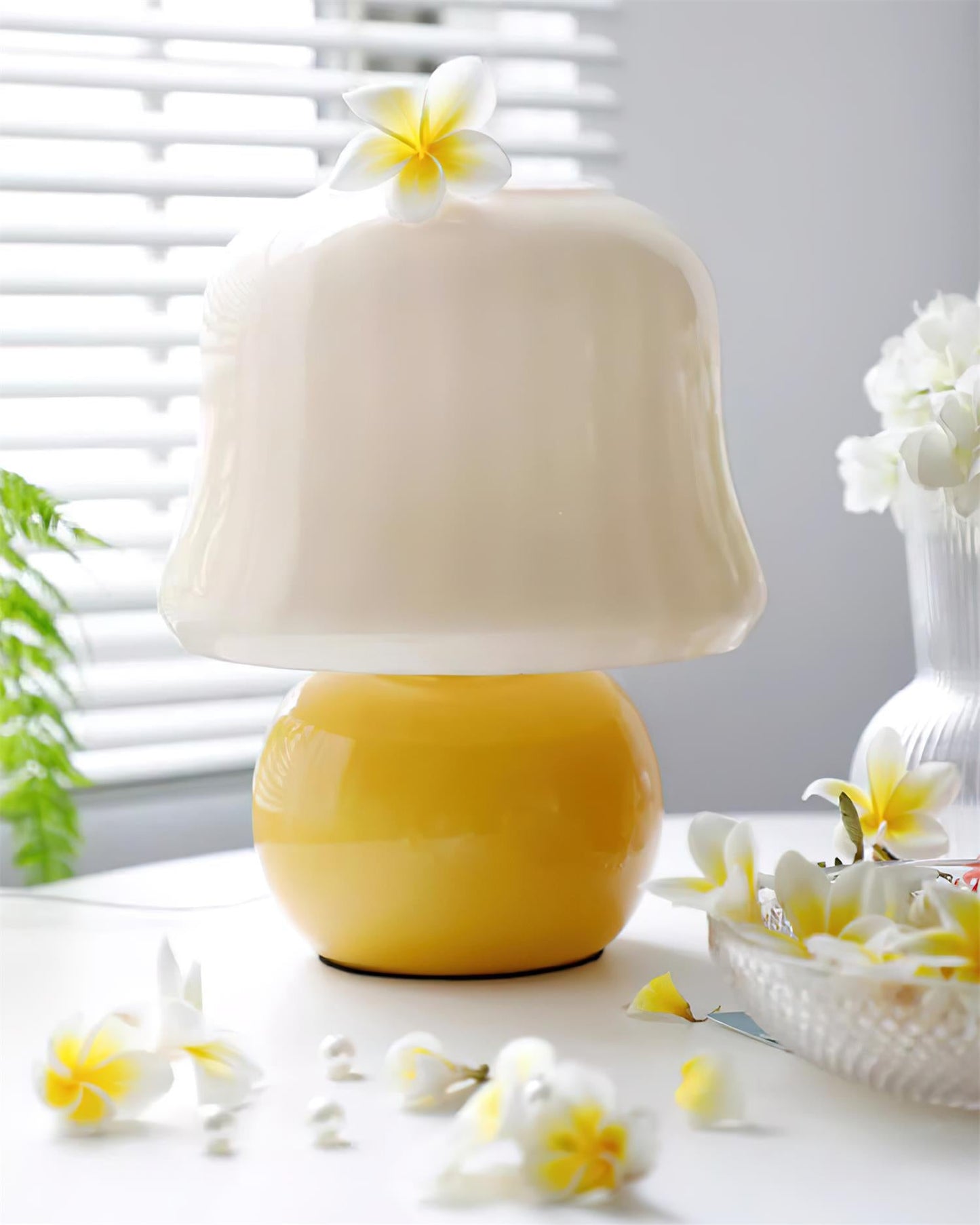 Giulia Cream Mushroom Table Lamp with Enamel Glass Shade