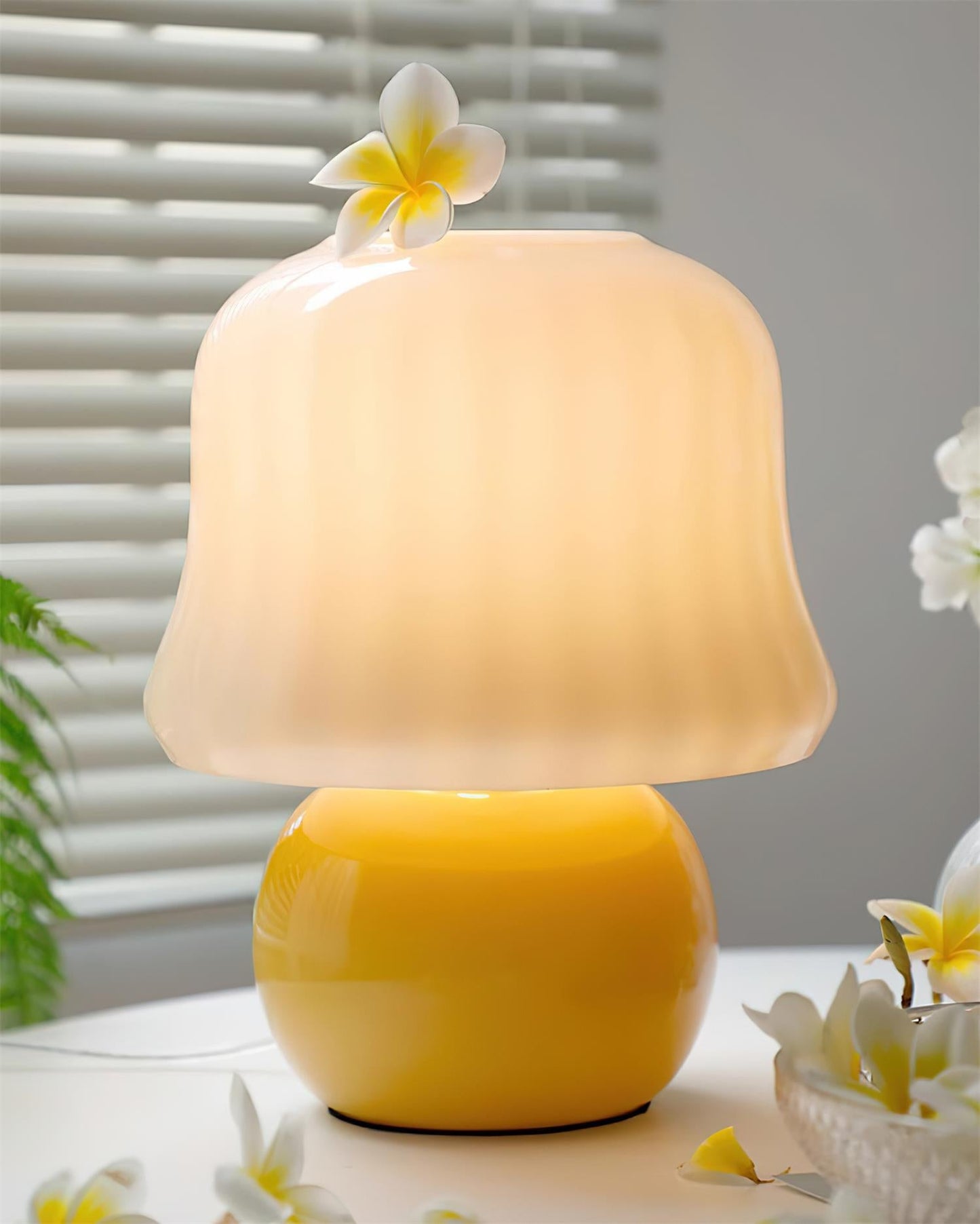 Giulia Cream Mushroom Table Lamp with Enamel Glass Shade