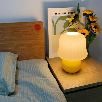 Giulia Cream Mushroom Table Lamp with Enamel Glass Shade