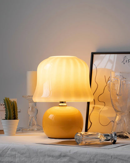 Giulia Cream Mushroom Table Lamp with Enamel Glass Shade