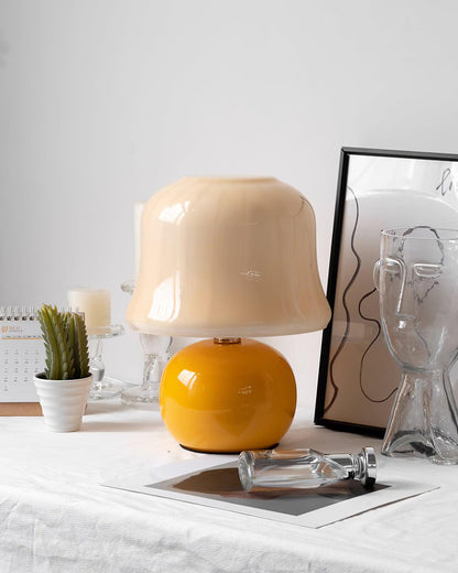 Giulia Cream Mushroom Table Lamp with Enamel Glass Shade