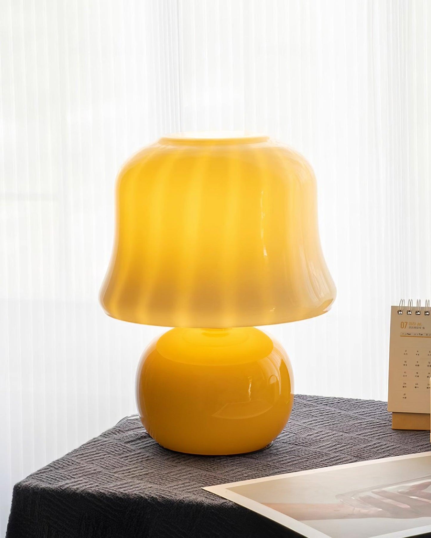 Giulia Cream Mushroom Table Lamp with Enamel Glass Shade
