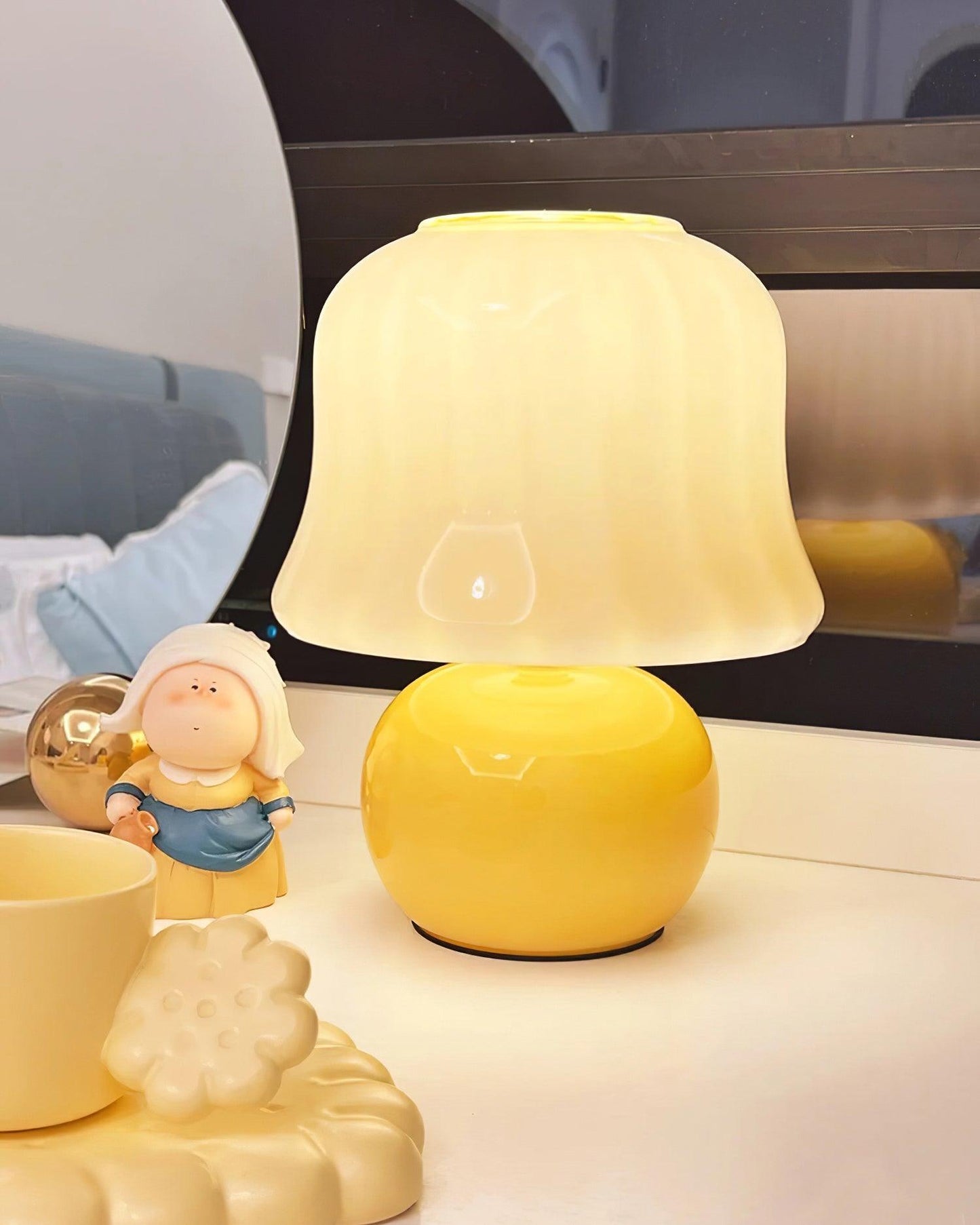 Giulia Cream Mushroom Table Lamp with Enamel Glass Shade
