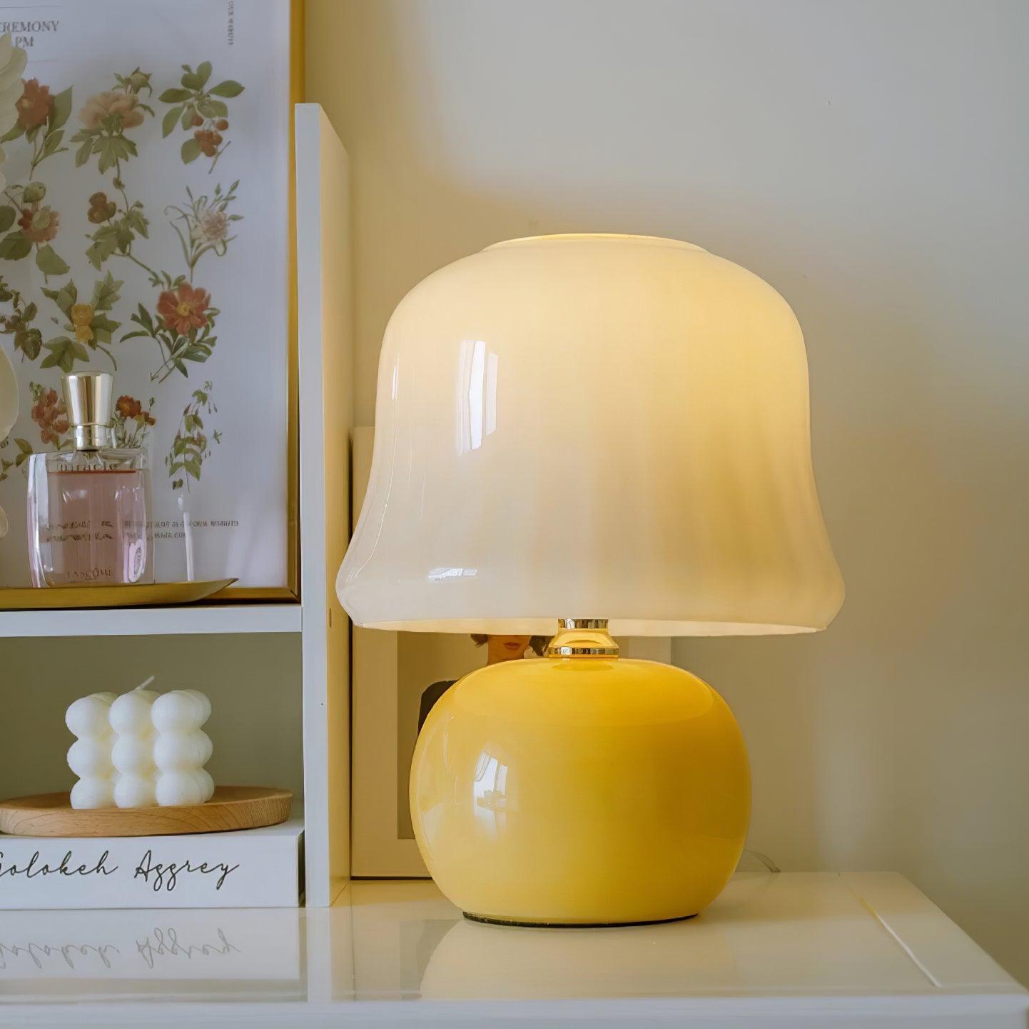 Giulia Cream Mushroom Table Lamp with Enamel Glass Shade