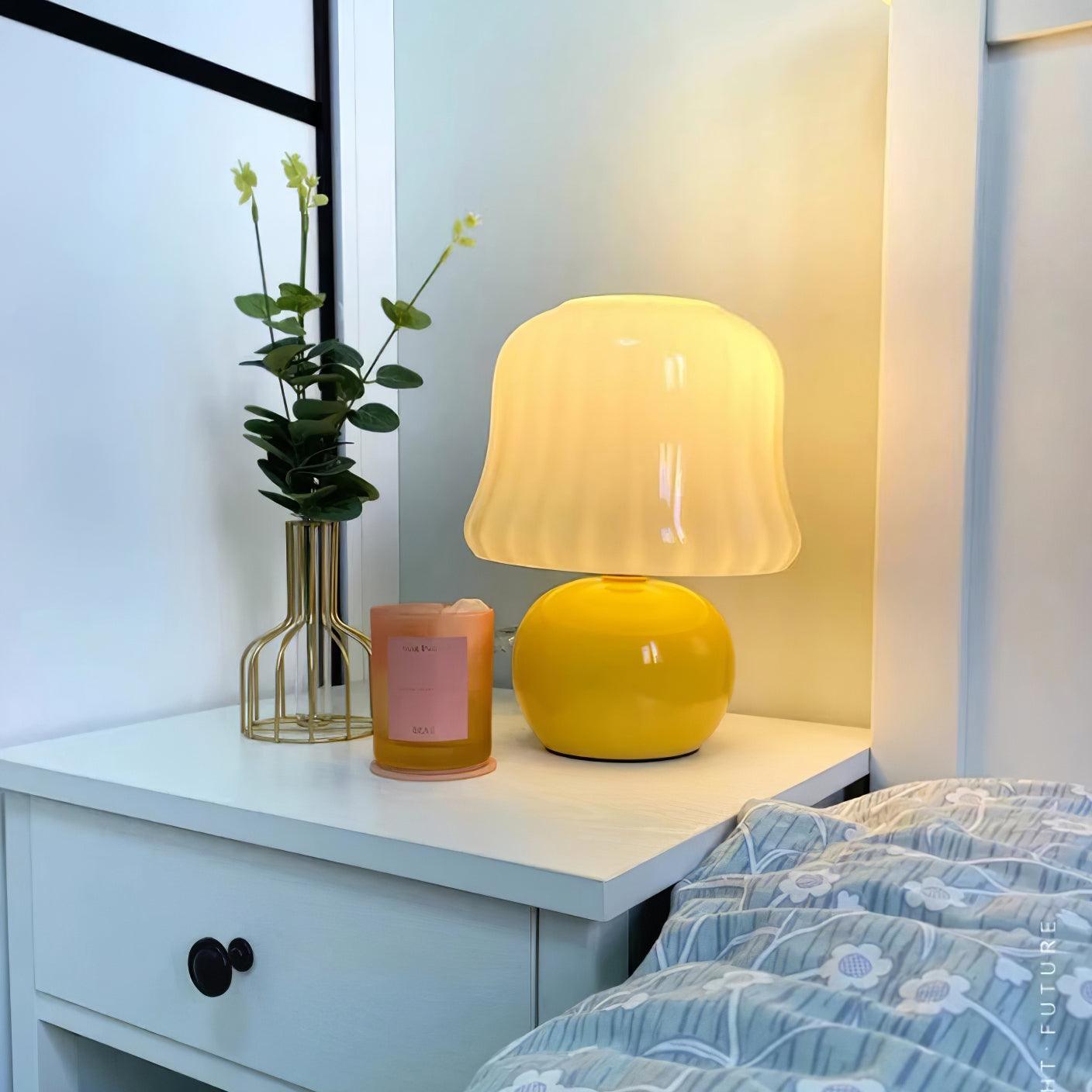 Giulia Cream Mushroom Table Lamp with Enamel Glass Shade