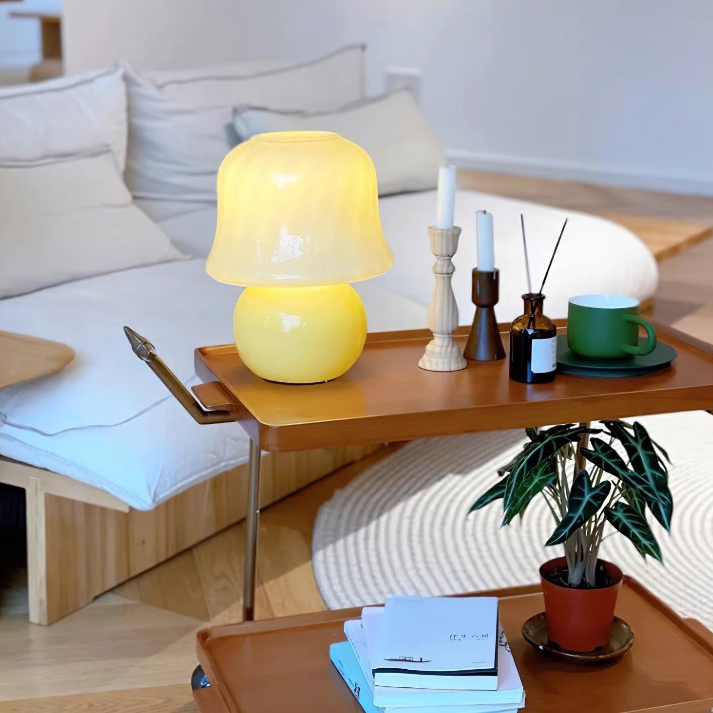 Giulia Cream Mushroom Table Lamp with Enamel Glass Shade