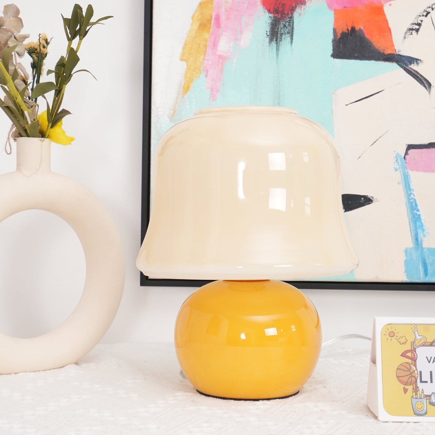 Giulia Cream Mushroom Table Lamp with Enamel Glass Shade